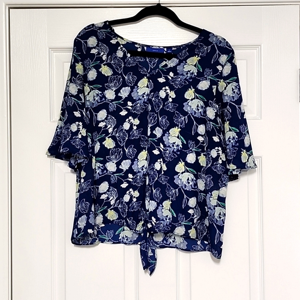 Apt. 9 Women's Navy Blue Floral Blouse Size Large
